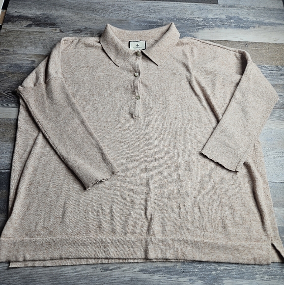 Tuckernuck Clayton Long Sleeve Knit Polo Tan Size XL/XXL Linen Blend - Picture 4 of 13